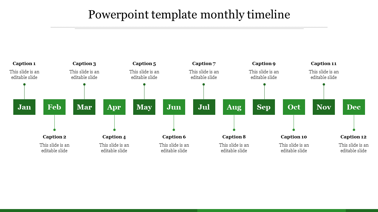 powerpoint template monthly timeline-Green
